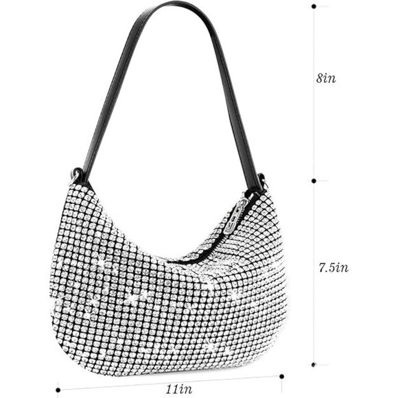 NWT Sparkling Bling Swarovski Crystal Rhinestones: Half Moon Purse +Gift - Picture 4 of 6